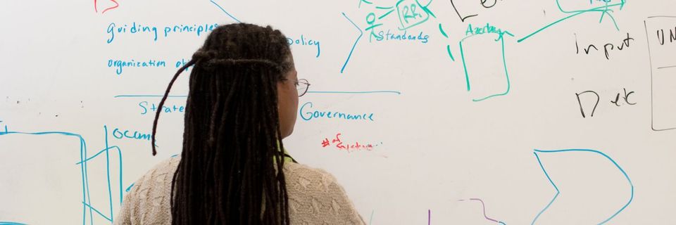 Lisa facing a whiteboard